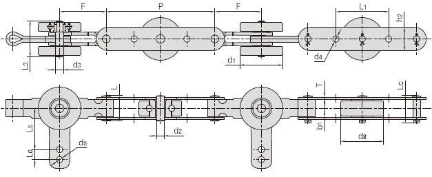 Förderkette, Kardangelenk, Teilung 180mm oder 270mm